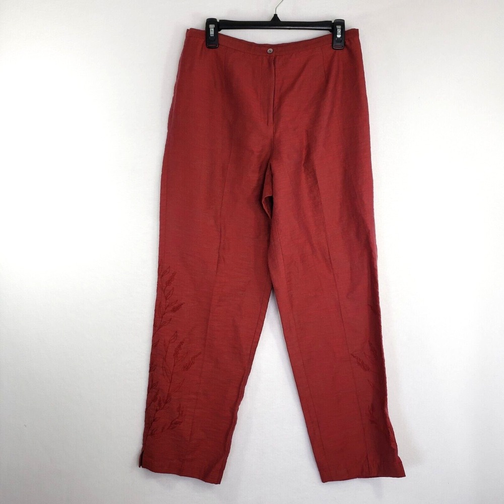 Susan Bristol Embroidered Pants Womens Size 12 Red Trousers Floral‎ Office Work